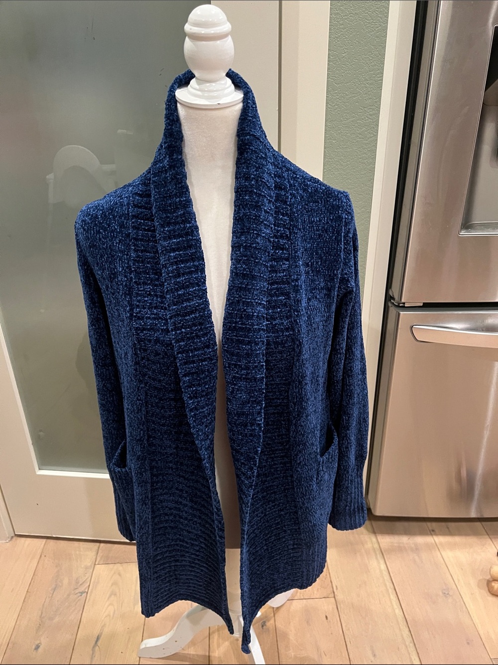 Ovis Navy Chenille Shawl-Collar Open Cardigan, medium